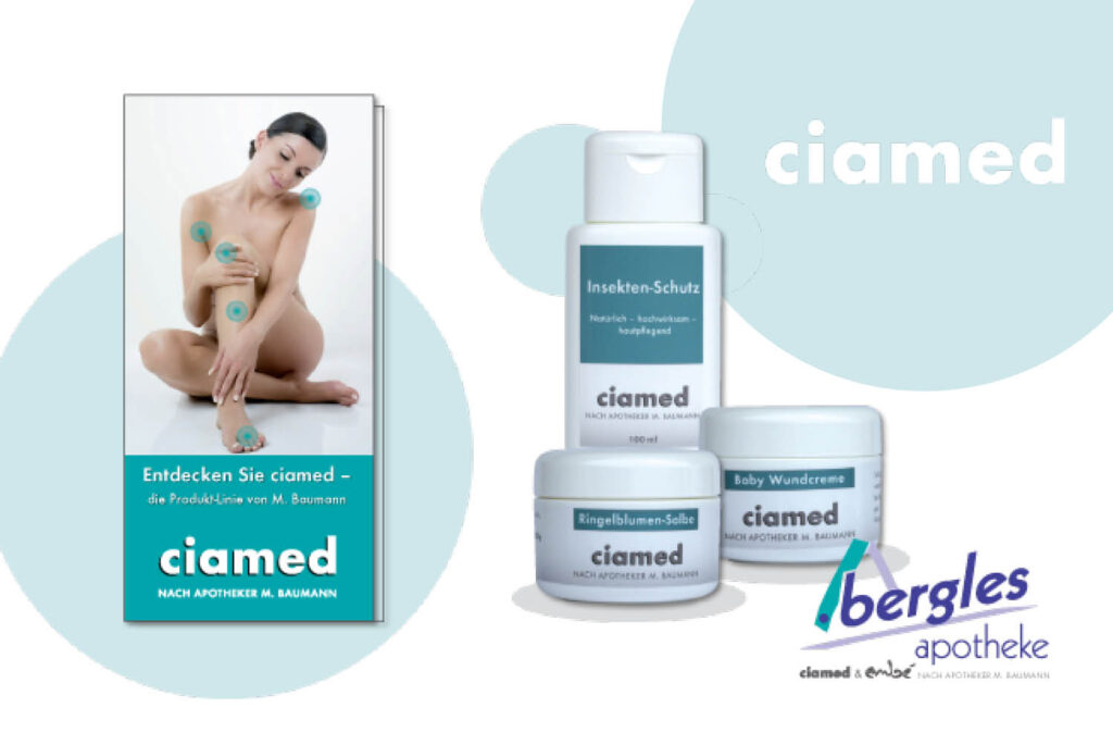 Eigenmarke ciamed der Bergles-Apotheke, Produkte und Flyer